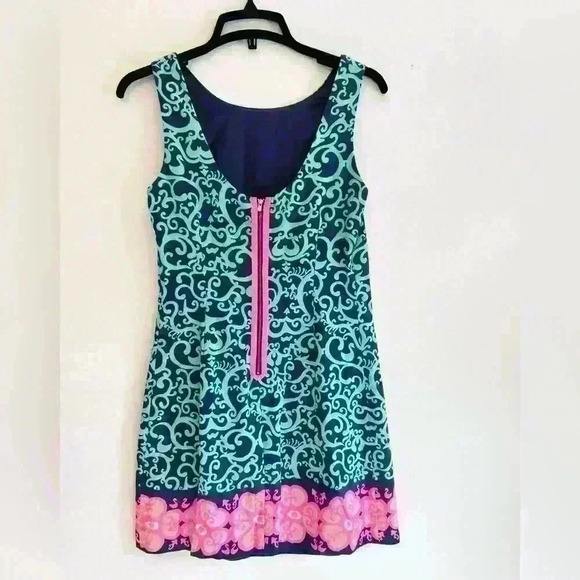 Lilly Pulitzer Delia Fountain Hopping Pink Blue Shift Dress - Picture 5 of 9